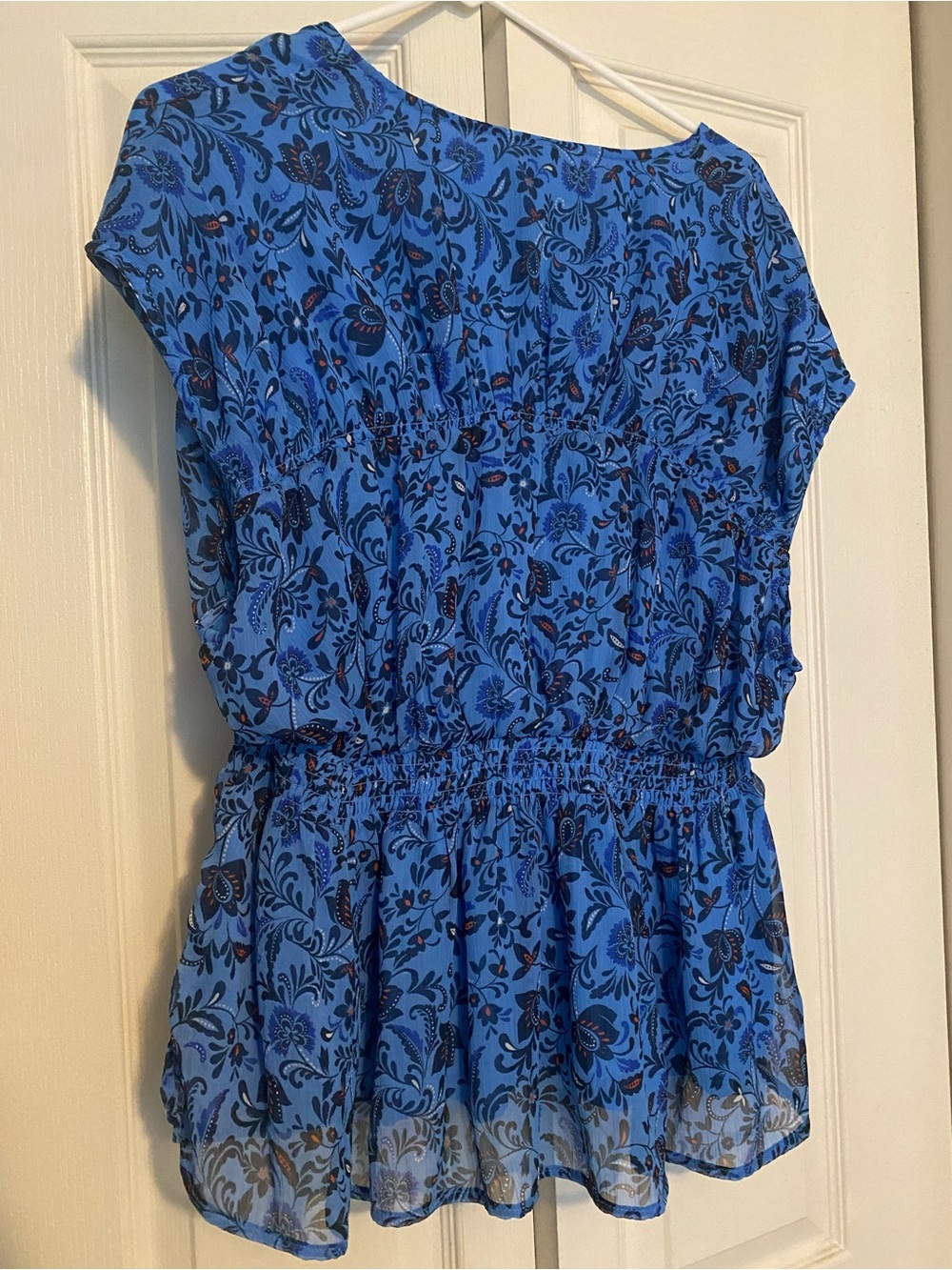 Blue Floral Elastic-Waist Peplum Tunic